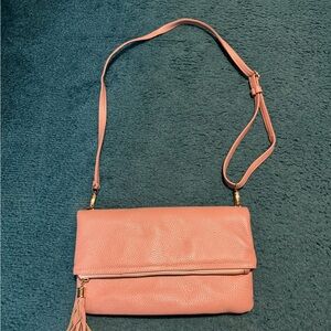 Pink fold over small shoulder bag